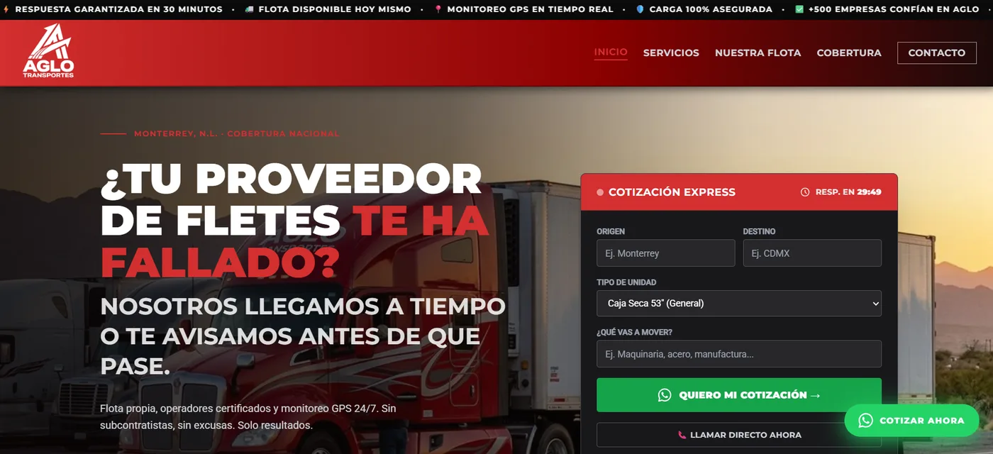 Landing de AGLO Transportes
